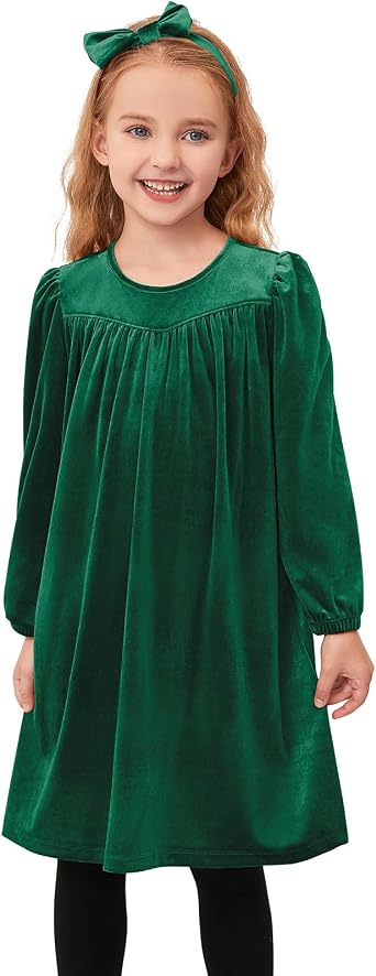 Jxstar Girls Velvet Dress Kids Long Sleeve Shiny Midi Party Fall Clothes Matching Headband