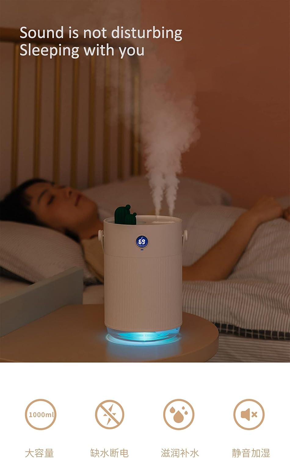 1l Large Capacity Cactus Double Spray Humidifier, Usb Humidifier, External Humidifier, Suitable For Home, Bedroom, Office