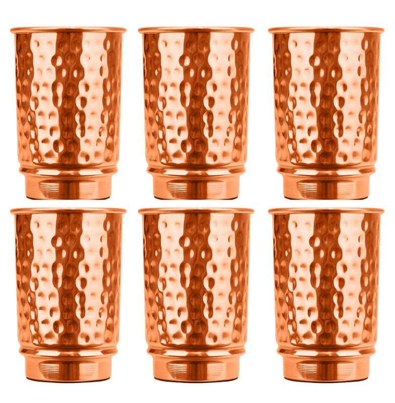 Verres à eau en cuivre martelé de style ayurvédique pour la table (Lot de 6)