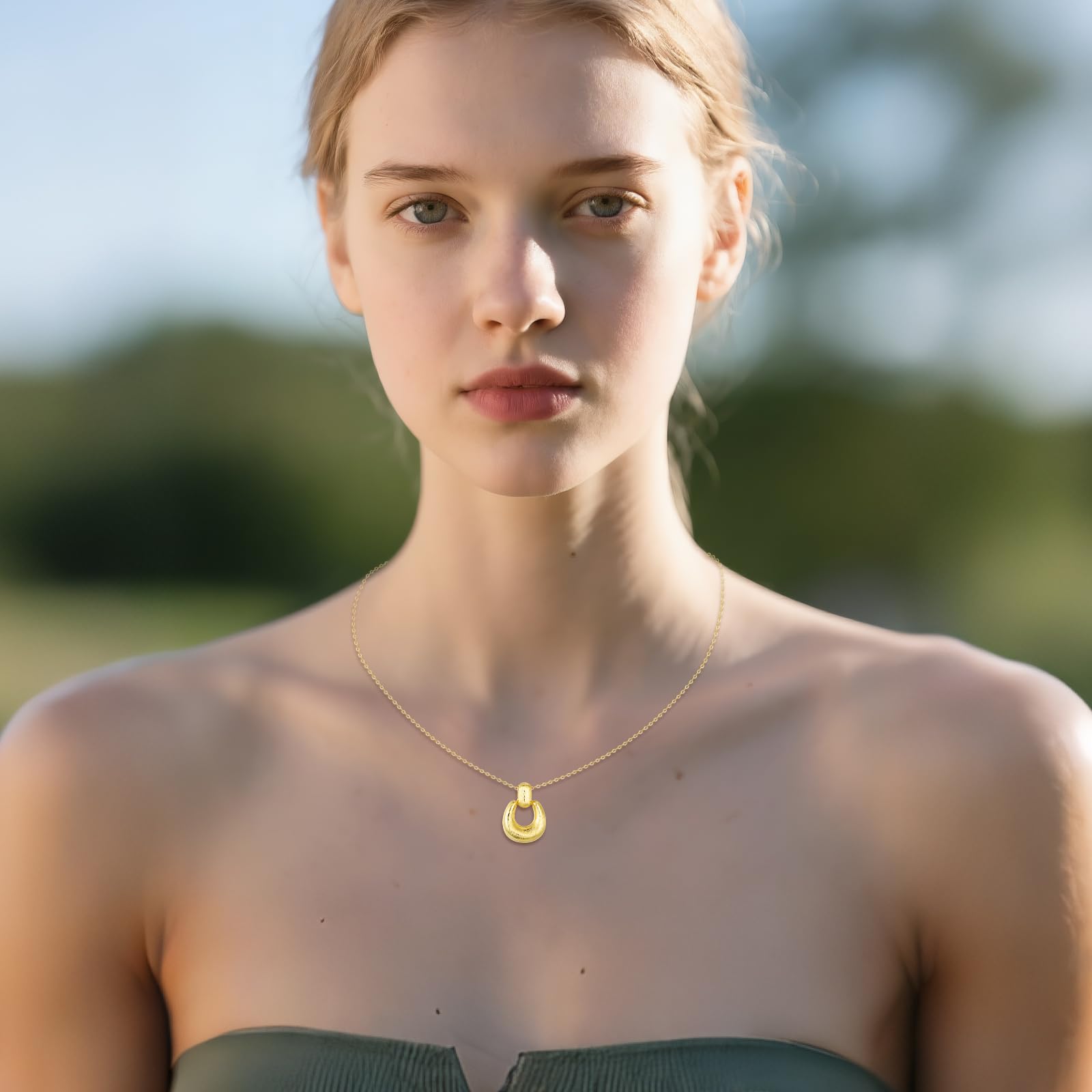 YFN Cadena de oro grueso de plata de ley en forma de U minimalista colgante collar declaración joyas regalo de moda para mujer