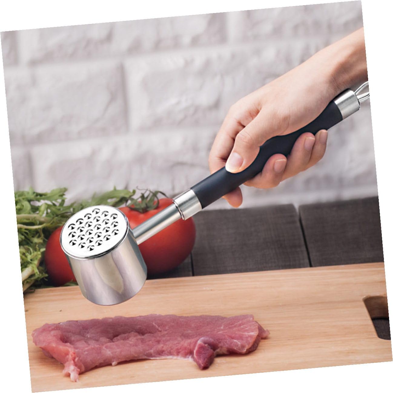 Ipetboom Dual Sided Meat Tenderizer Hammer Mallet 304 Stainless Steel with Black Non-slip Handle for Steak Beef Pork Kitchen Pounder Tool