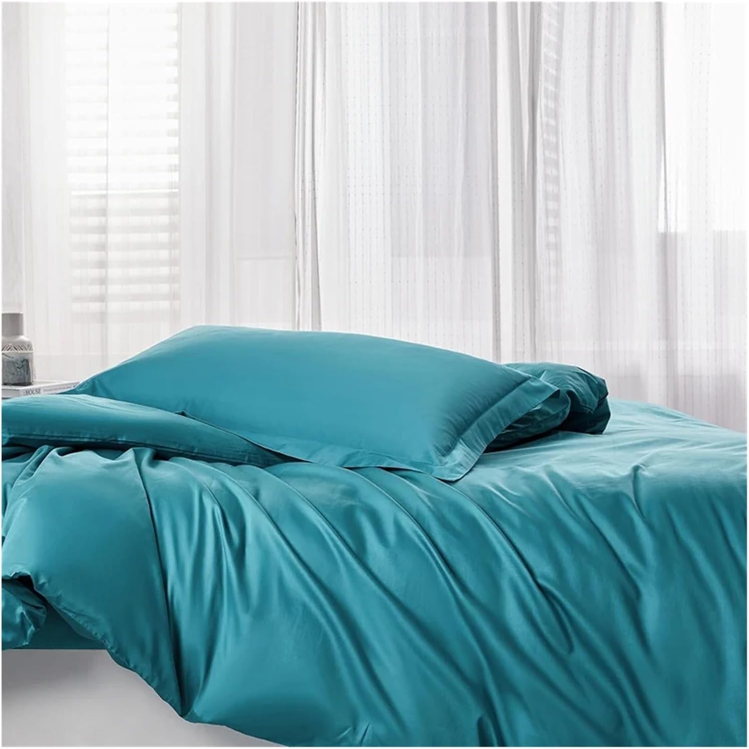 Bed, Blue 600TC Egyptian Cotton Bedding Set Family Size Include 2pcs Duvet Cover and 1pc Fitted Sheet and 2pcs Pillowcase