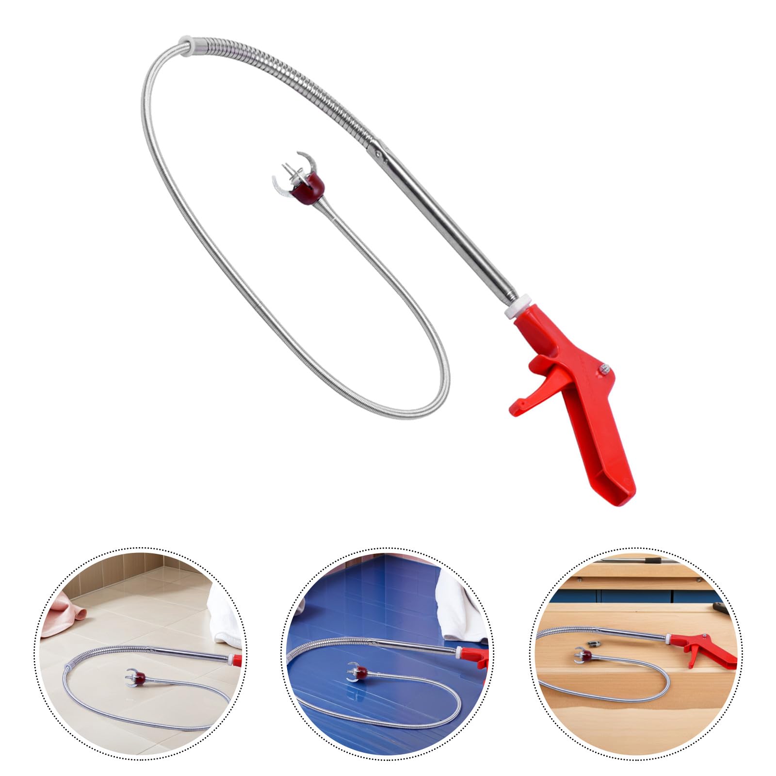 Herramienta de desbloqueo de drenaje de 130 cm, barrena flexible de acero inoxidable de calibre 4 para limpiar inodoros, fregaderos y desagües obstruidos