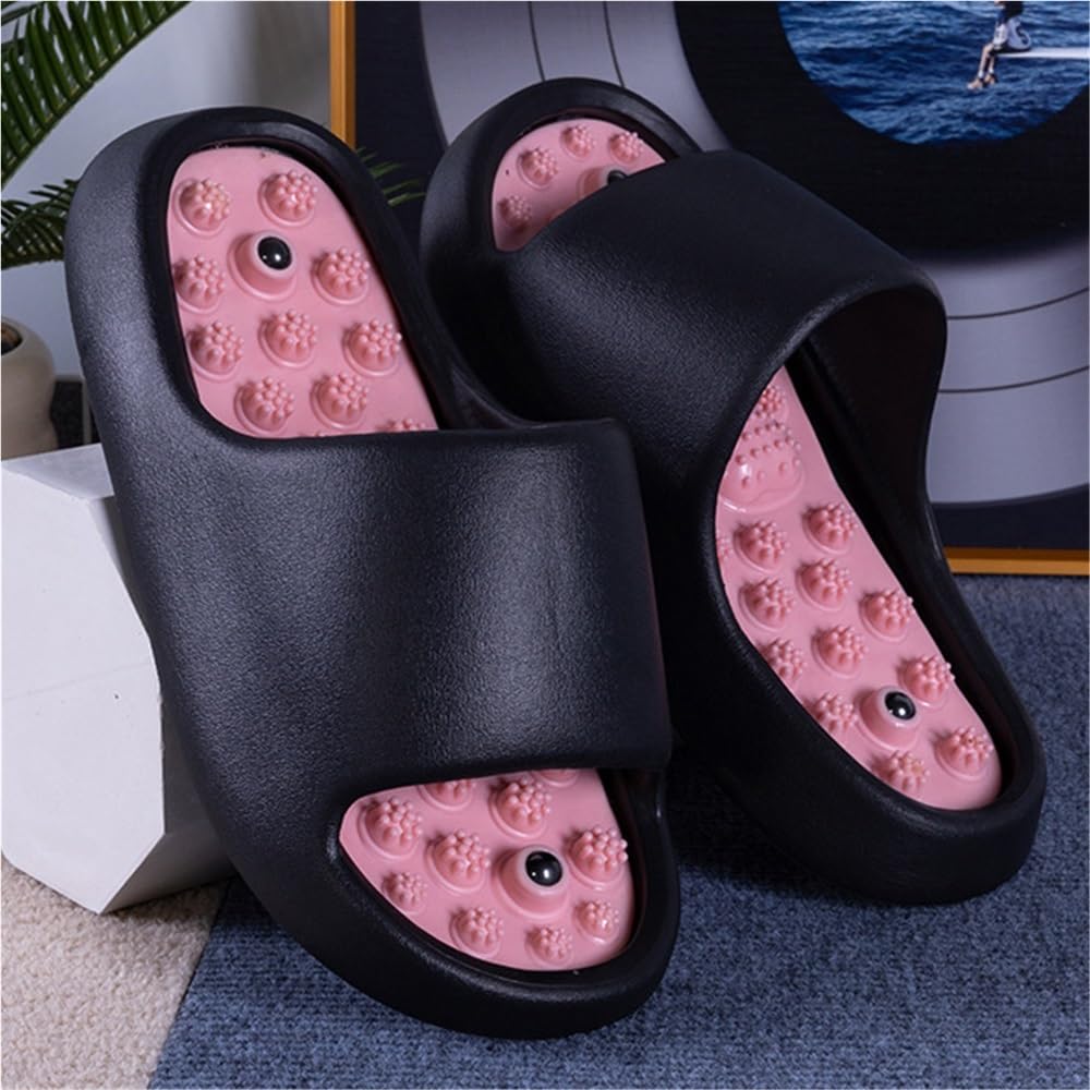 Fußmassage Akupressur Slipper Damen Herren Tiefengewebsmassage Für Die Füße rutschfeste Duschschuhe Reflexzonen Massage Sandalen Mit Akupunkturfunktion Löst Nervenverspannungen(Black,38 EU)