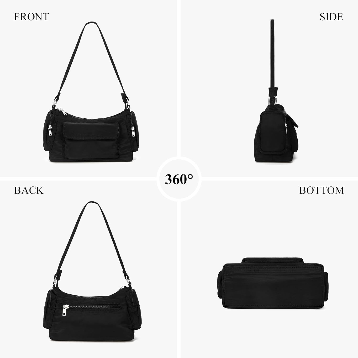 Black Shoudler Bag Nylon Brandy Shoulder Purse Multi-pocket Hobo Handbag for Women - Image 3