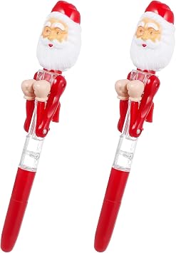 NUOBESTY 2pcs Christmas Santa Claus Ballpoint Pens Funny Santa Claus Ballpoint Ink Pens LED Boxing Punching for School Office Home(Random Color)