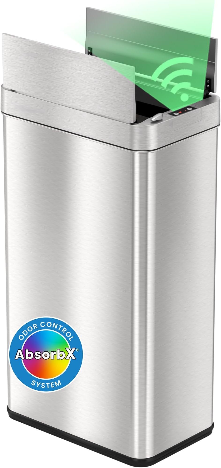 iTouchless 18 Gallon Wings Open Kitchen Trash Can with Lid and Odor Filter, Dog Proof Lid Lock 68 Liter Slim Stainless Steel Garbage Bin Home Office Bedroom Living Room Large Capacity Wastebasket