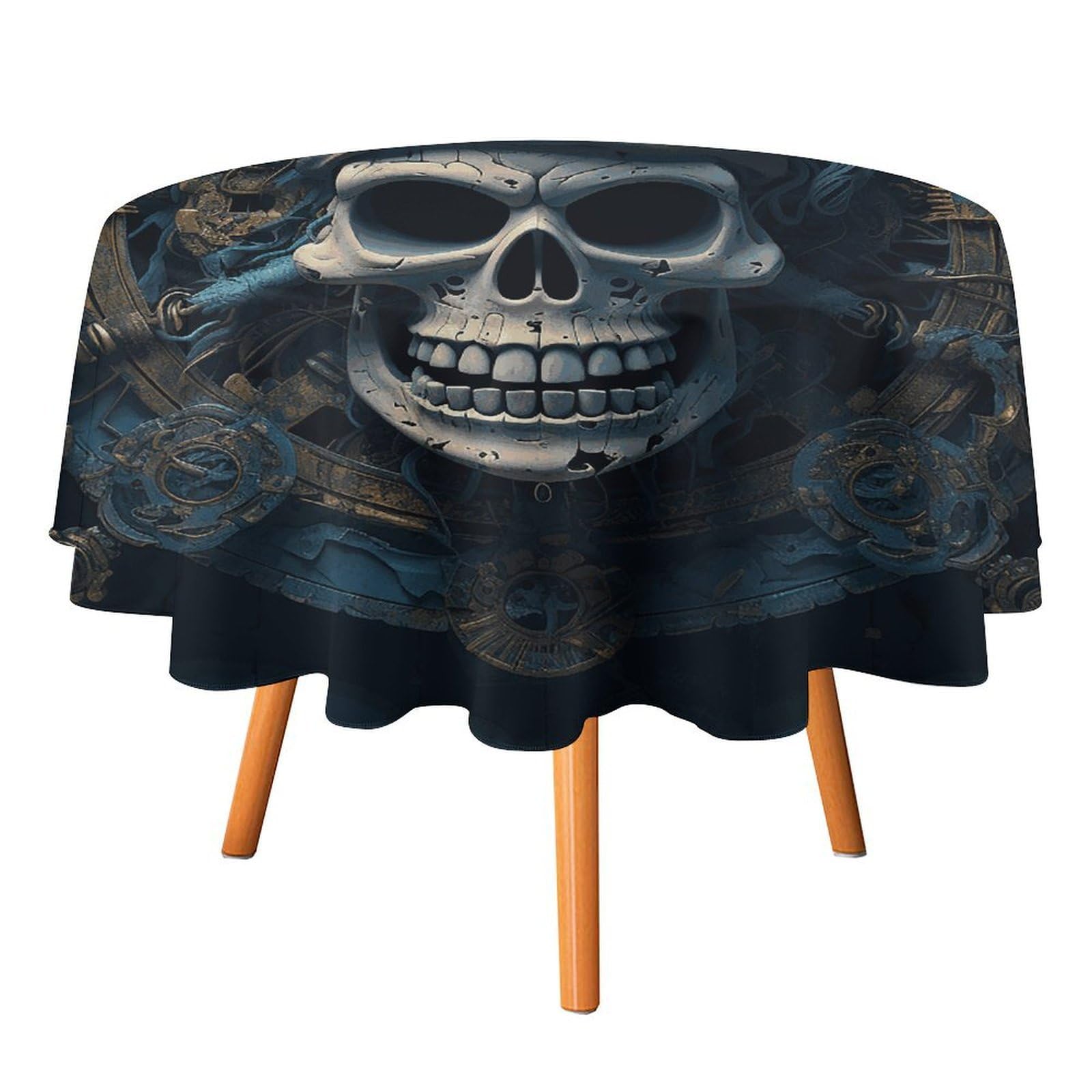 SMAZDFXX Skeleton Pirate Tablecloth 36x36in Round Table Cloth Durable Polyester, Washable Stain Resistant Table Cover for Indoor Outdoor (Picnic, Dining, Party)