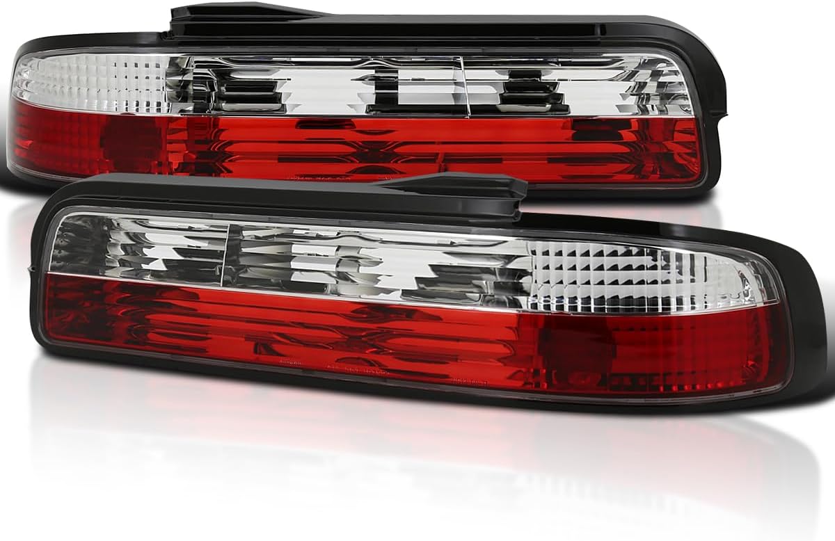 SPEC-D TUNING Red Clear Lens Tail Lights Compatible with 1989-1994 Nissan 240SX S13 2DR Couple, Left + Right Pair Assembly