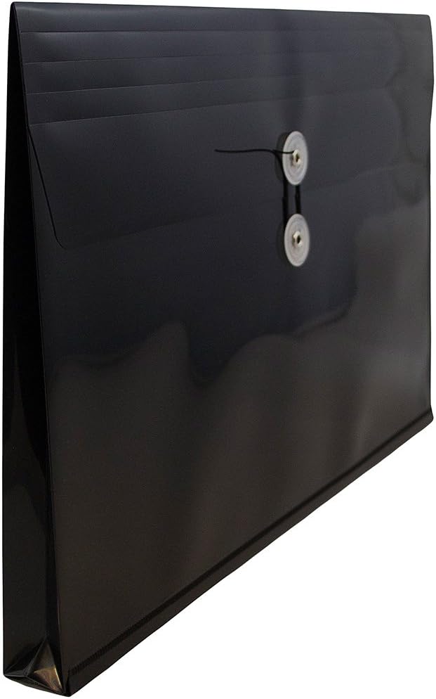 JAM Paper Plastic Envelopes with Button & String Tie Closure - Legal Booklet - 9 3/4" x 1 1/4" x 14 1/2" - Black - 108/pack