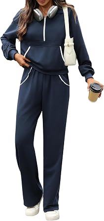 Womens 2 Piece Outfits Lounge Sets Lace Half Zip Collar Sweatshirt Sweatpants Long Sleeve Sweats Track Suits Set