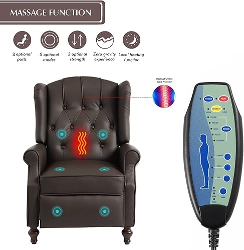 Miniatura 4 de Elizabeth - Silla reclinable Wingback, silla reclinable tapizada con calefacción de masaje por vibración, bolsillos laterales, sillas reclinables de