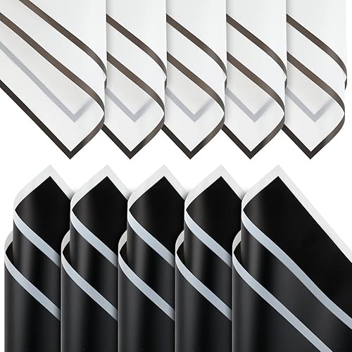 Miniatura 4 de CCINEE 20 hojas de papel de regalo de flores de borde blanco y negro, material de embalaje de flores frescas impermeable, suministros de ramo de