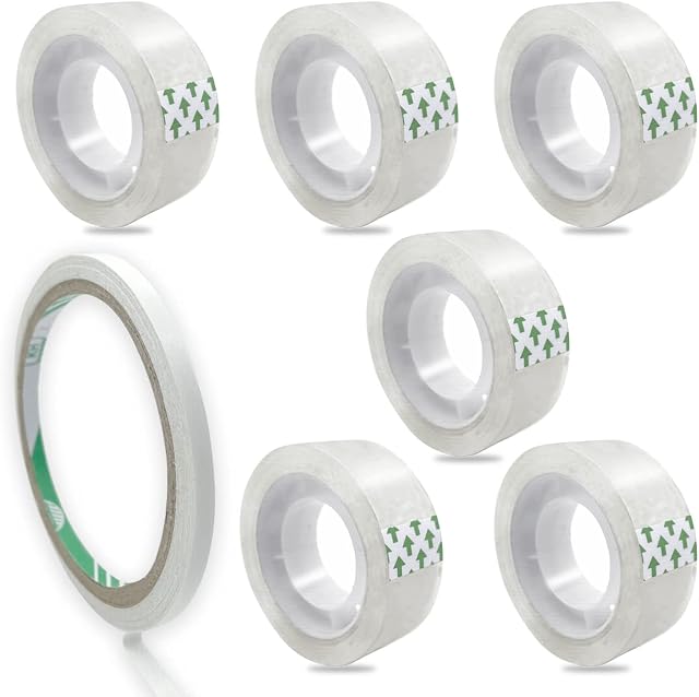 AYWFEY 6 Rolls Transparent Tape Refills with 1 Double Sided Tape, 0.7 x 1000 inches Clear Invisible Tape Refills for Office Home School Arts Crafts Scrapbooking Photography Rubber Stamps Card Making