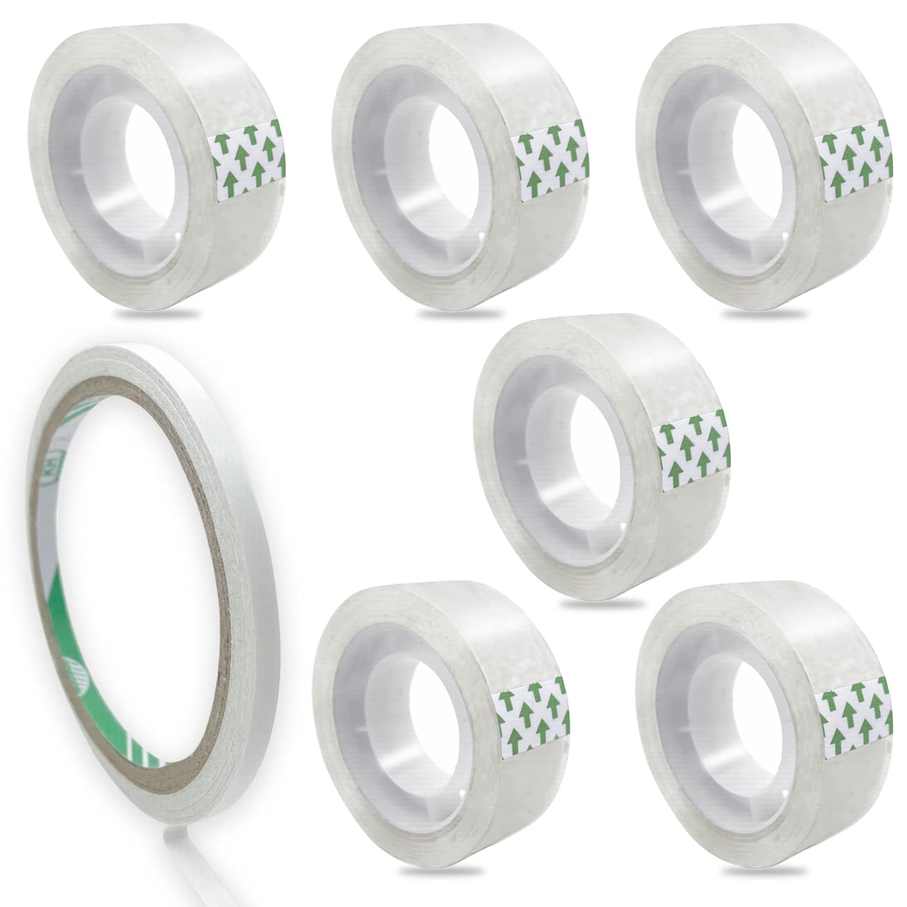 6 Rolls Transparent Tape Refills with 1 Double Sided Tape, 0.7 x 1000