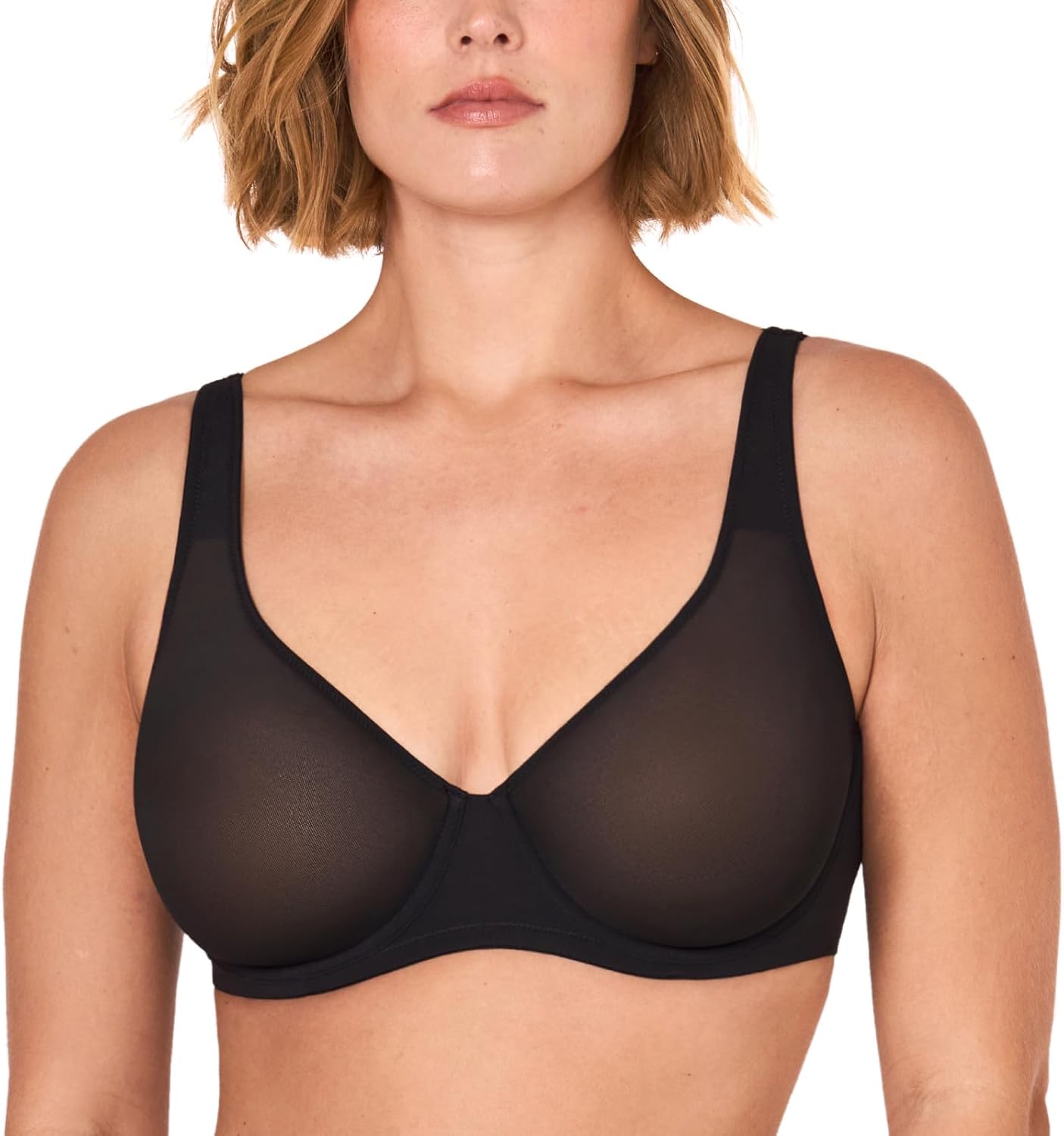 DELIMIRA Women's Cosnufy Sheer Balconette Bra Full Coverage See Through Plus Size Unlined Underwire Bras