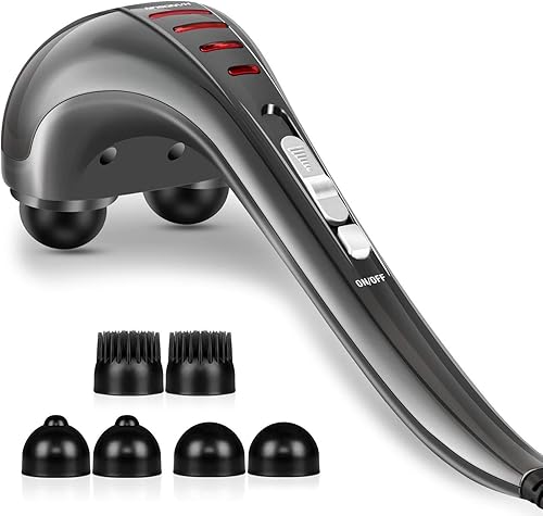 HANGSUN Masajeador de cuello y espalda de mano para aliviar el dolor de tejido profundo, masaje eléctrico de percusión de doble cabeza MG460 para