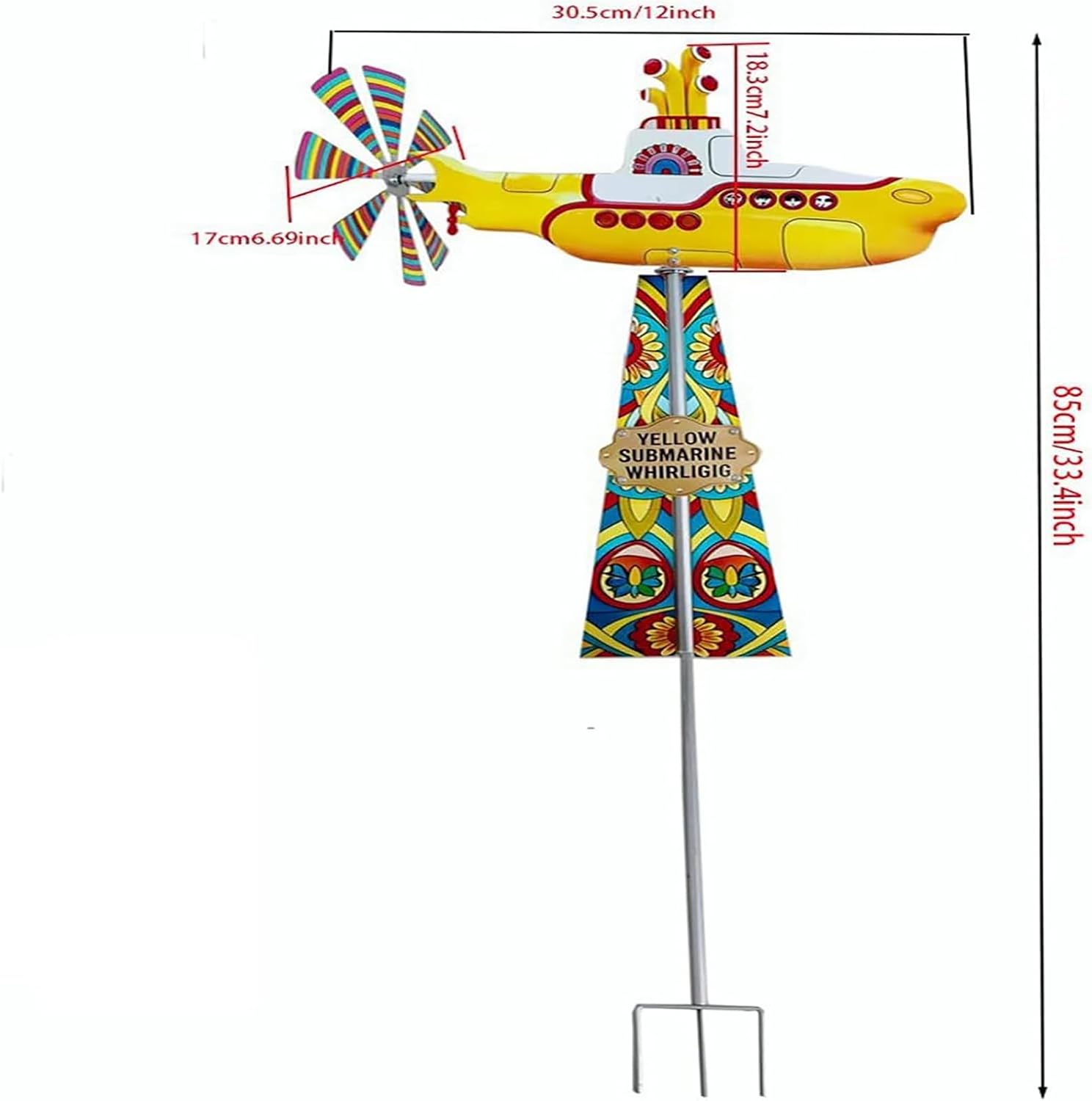 Yellow Submarine Whirligig, Retro Yellow Submarine Wind Spinner, Metal Submarine Style Yard Spinner, Rotating Submarine Yard Spinner with Spin Blades, UV-Resistant, Non-Fading Submarine Windmill (a.)