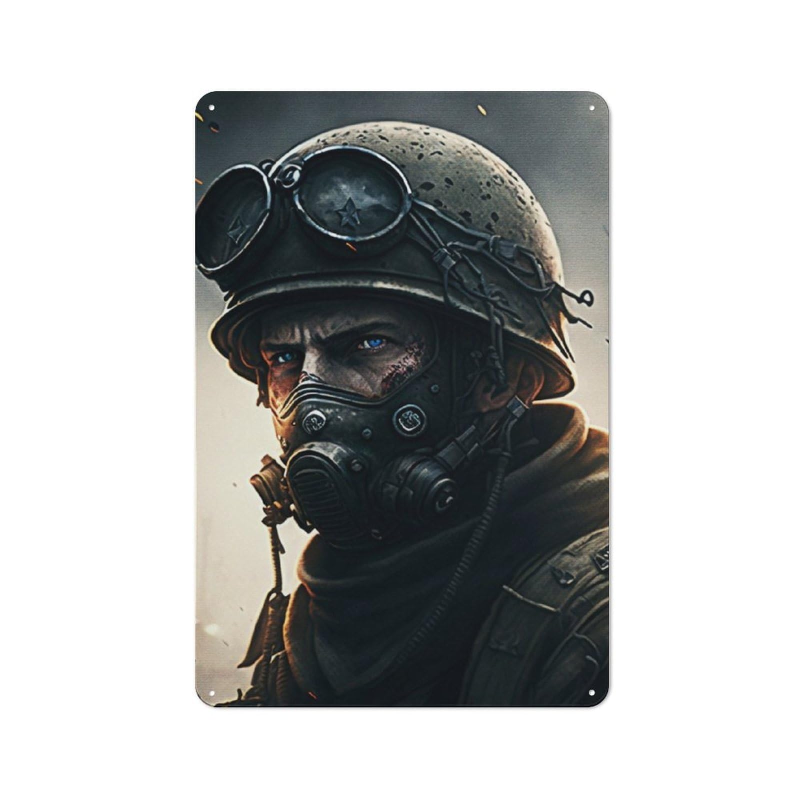 Junmoney Portrait Of A War Soldier Metal Gift Sign 30X20cm, Decorative Room Wall Plaque For Bedroom, Kitchen, Office Or Living Room