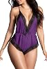 Sexy Lingerie for Women Teddy Lace Bodysuit Deep V-Neck Halter Sleepwear Sheer Mesh One Piece Babydoll Pajamas - Purple - S
