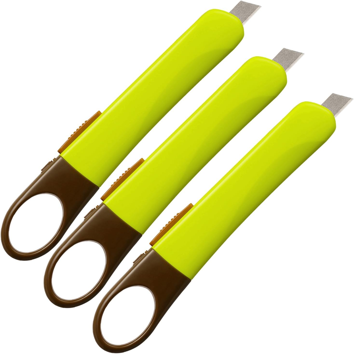 PLUS Orante Utility Knife Set, Vibrant Colored Handles with Stainless Steel Blades, 3-Pack, Green