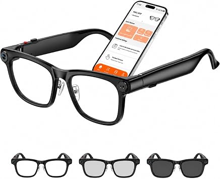 2026 AI Smart Glasses 4K HD Camera - HD 1200P Video Photo Voice Translation With Changeable Sun/Blue Light Protection Lenses Outdoor Use Cycling Hiking Travel