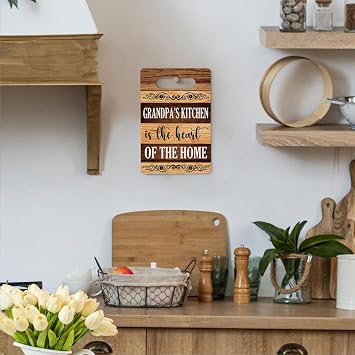 MIGUMUTU Farmhouse Kitchen Decor, Kitchen Signs Wall Decor, Grandpa's Kitchen Is The Heart of The Home Wood Sign, Cool Fathers Day Birthday Thank You Gifts for Grandpa Grandfather 8 x 12 Inch