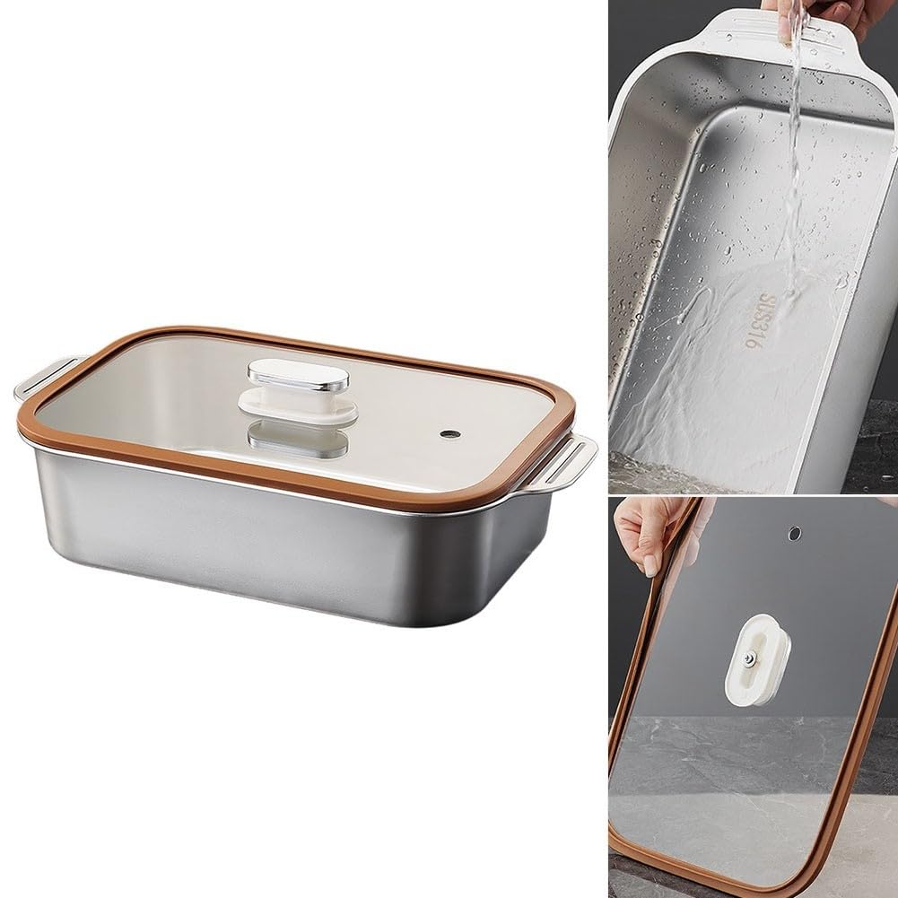 Padella rettangolare in acciaio inox, 45 x 27 cm, adatta al forno, per fiamme libere e a induzione, marrone