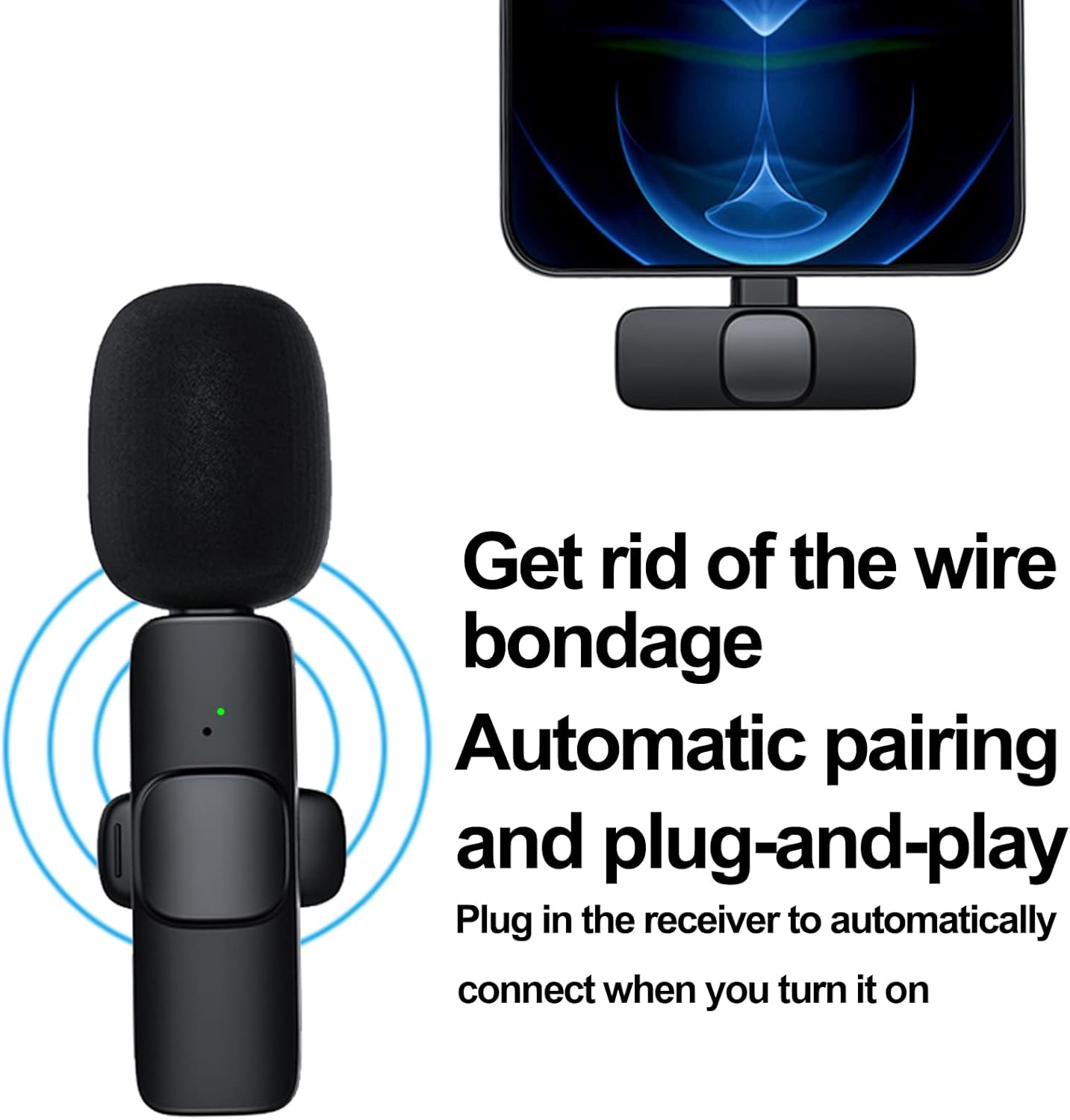 Zooblu Wireless Lavalier Lapel Microphone for iPhone iPad,Mini Recording Phone Mic for Live Stream,for Video Recording,Interview,TikTok,Facebook Live,YouTube,Auto-sync 2-in-1