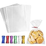LEOSINDA 100 Pcs Cellophane Bags,5 X 7 Inches Cello Cellophane Treat Bags with 6 Types Twist Ties for Gift Wrapping,Packaging Candies,Dessert,Bakery, Cookies, Chocolate,Party Favor