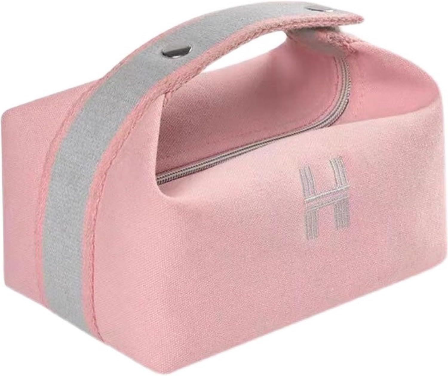Cream Cosmetic Bag – Travel Makeup Bag – Canvas Toiletry Bag – Cosmetic Accessory Organiser with Zip (Pink)