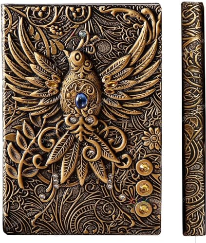 Image of MANAKI 3D Phoenix Bronze DND Vintage Leather Journal Writing Notebook with 200 Pages A5 Journal Diary,Antique Handmade Leather Diary,Travel Diary&Notebooks to Write in,Diary Gift for Men Women