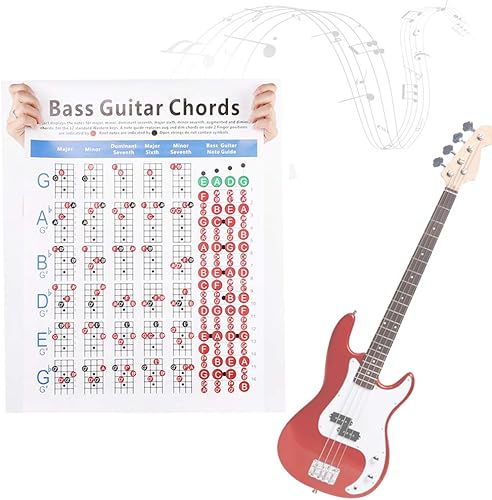 Miniatura 5 de RiToEasysports Carta de acordes de guitarra, bajo y dedo de guitarra para práctica, póster de 4 cuerdas para principiantes, papel artístico,