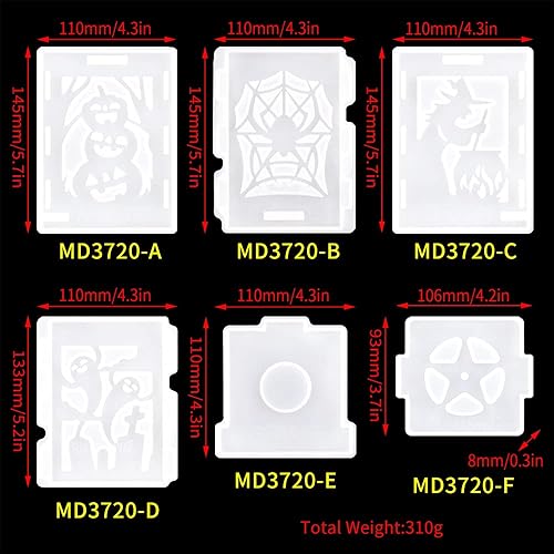 Miniatura 2 de Molde de resina de linterna de Halloween, 6 moldes de resina de silicona que incluyen cabeza de calabaza, bruja, araña, forma de fantasma, moldes de