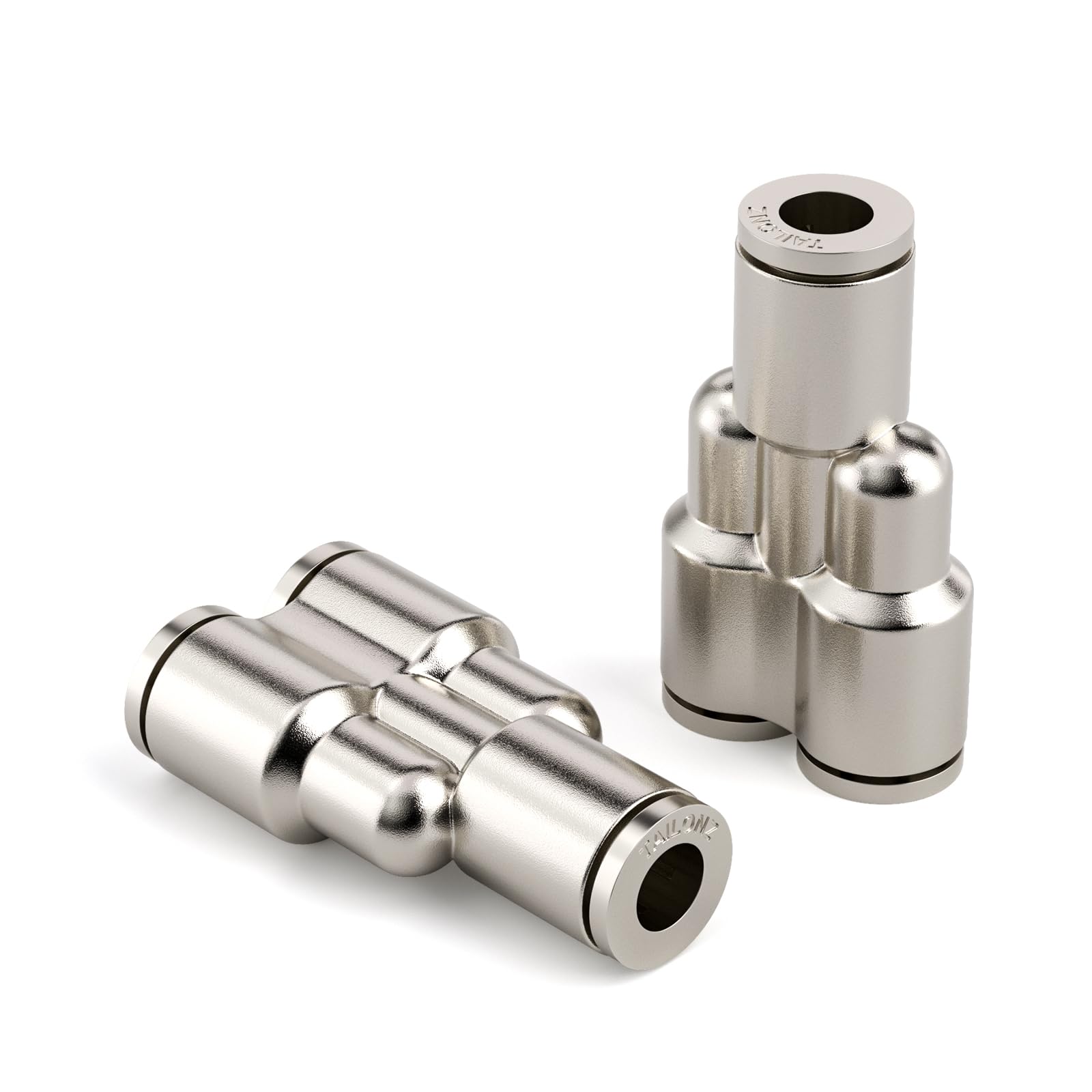 TAILONZ PNEUMATIC 1/4 Inch OD Copper Nickel Plating Push to Connect Air Fittings Tee Straight Union Connect Pneumatic Fittings PY-1/4（Pack of 5)