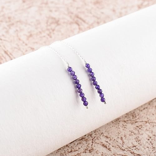 Miniatura 5 de Natural Smoky Quartz Stone Dainty Threader Earrings, Quartz Gemstones, Minimalist Jewelry, Dangling Earrings, Silver Plated, Birthstones, Earrings