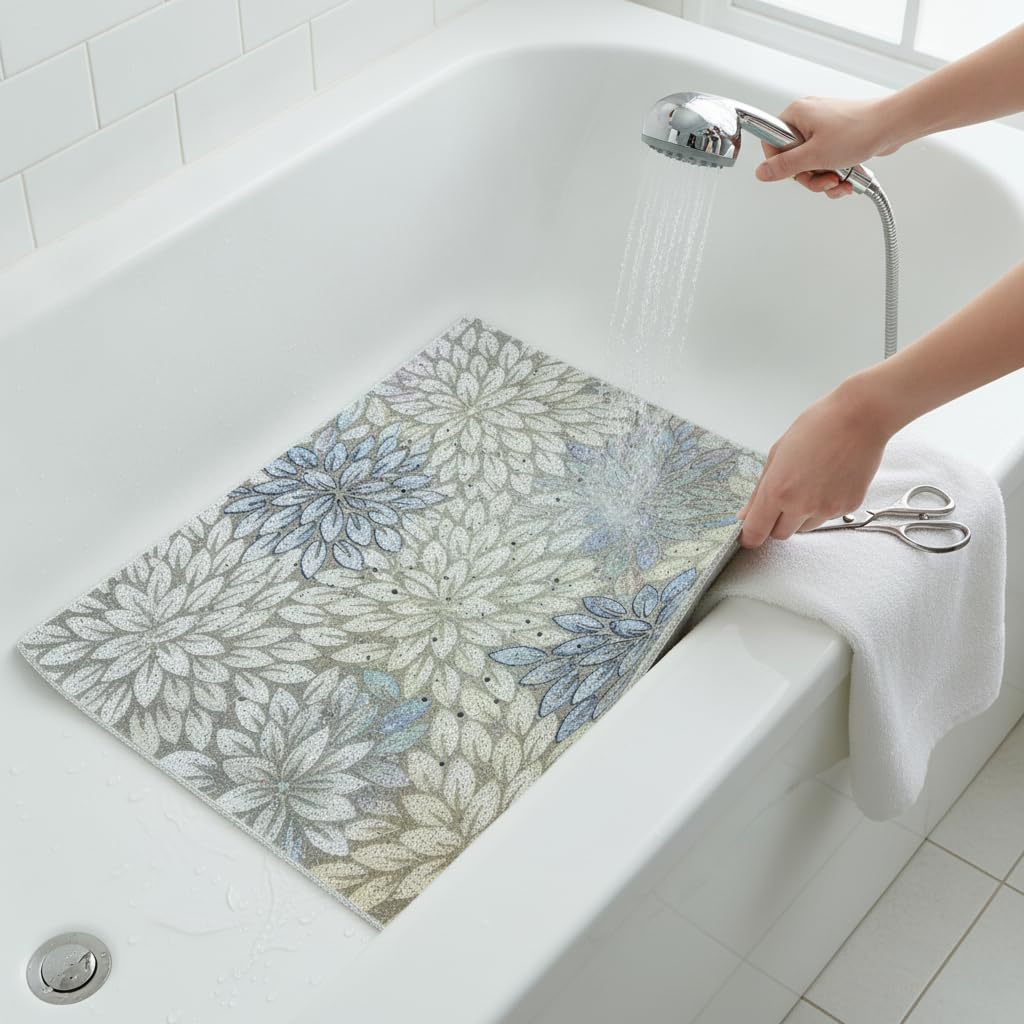 Tappetino da Bagno in PVC Antiscivolo, 80x120cm (Anello cavo) | Pellicola protettiva, Tappetino Floreale, Decorazione interna, Per appassionati di fiori