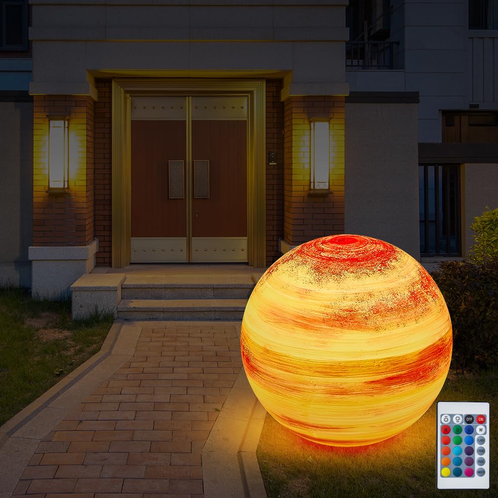LED Gartenleuchte Außenlampe Kugellampe mit Stromkabel 3 M Leuchtkugel 40cm oder 60cm Farbwechsel Fernbedienung RGB Dimmbar Fassung E27 inkl Leuchtmittel IP55 (Mars-40)
