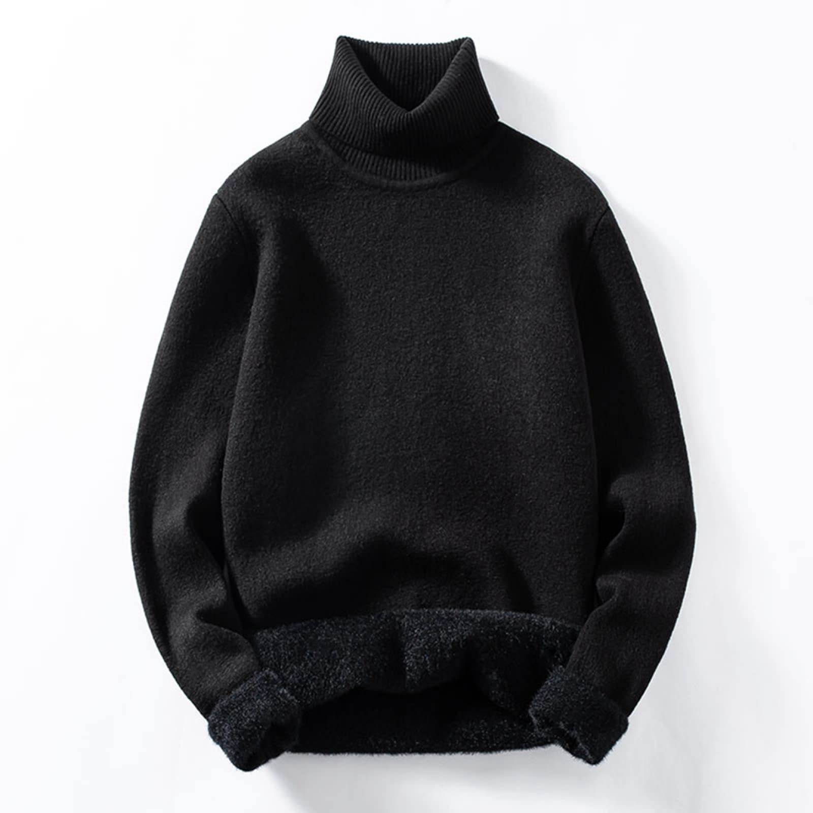 Dicker Pullover Männer - Mode Plus Samt Verdickung Winter Wärme Verdickung Herren Kaschmir Pullover Retro Rollkragen Pullover Strickstretch Weicher Lässiger Schwarzer Business Langarm Pullover