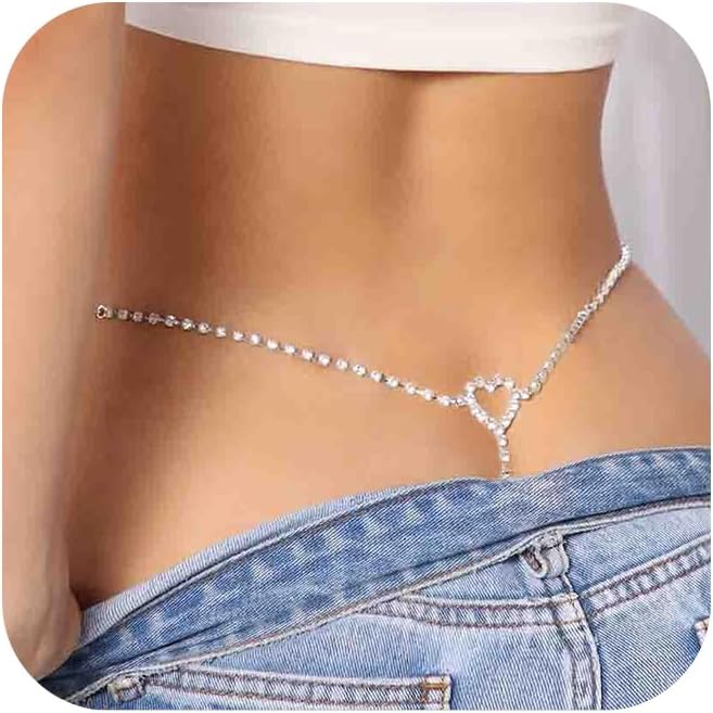 Sexy Simple Rhinestone Body Chain Thong Panties Jewelry Summer Beach Crystal Belly Chain Thong Festival Rave Bikini Rhinestone G String Waist Chain Belt for Women