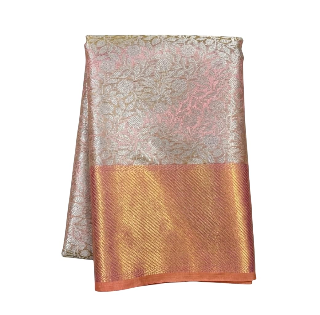 Party Outfit Semi Kanchivaram Tissue Soft Silk Saree for Women, Beige Color, Designer Pallu & Blouse Piece, Banarasi Weave Ethnic Saree for Festivals & Weddings-image-21