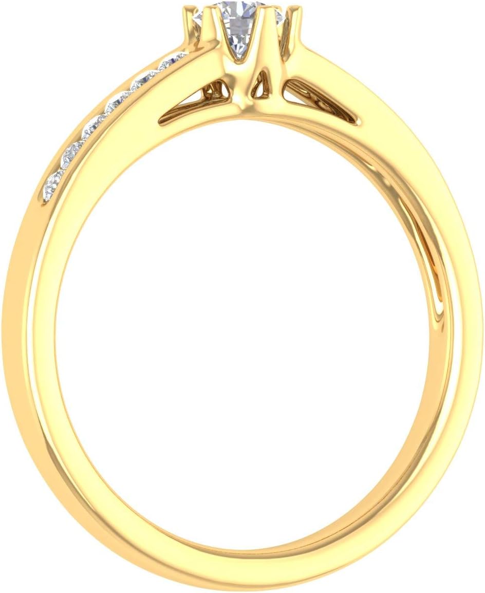 FINEROCK 1/3 Carat Diamond Solitaire Engagement Ring Band in 14K Gold