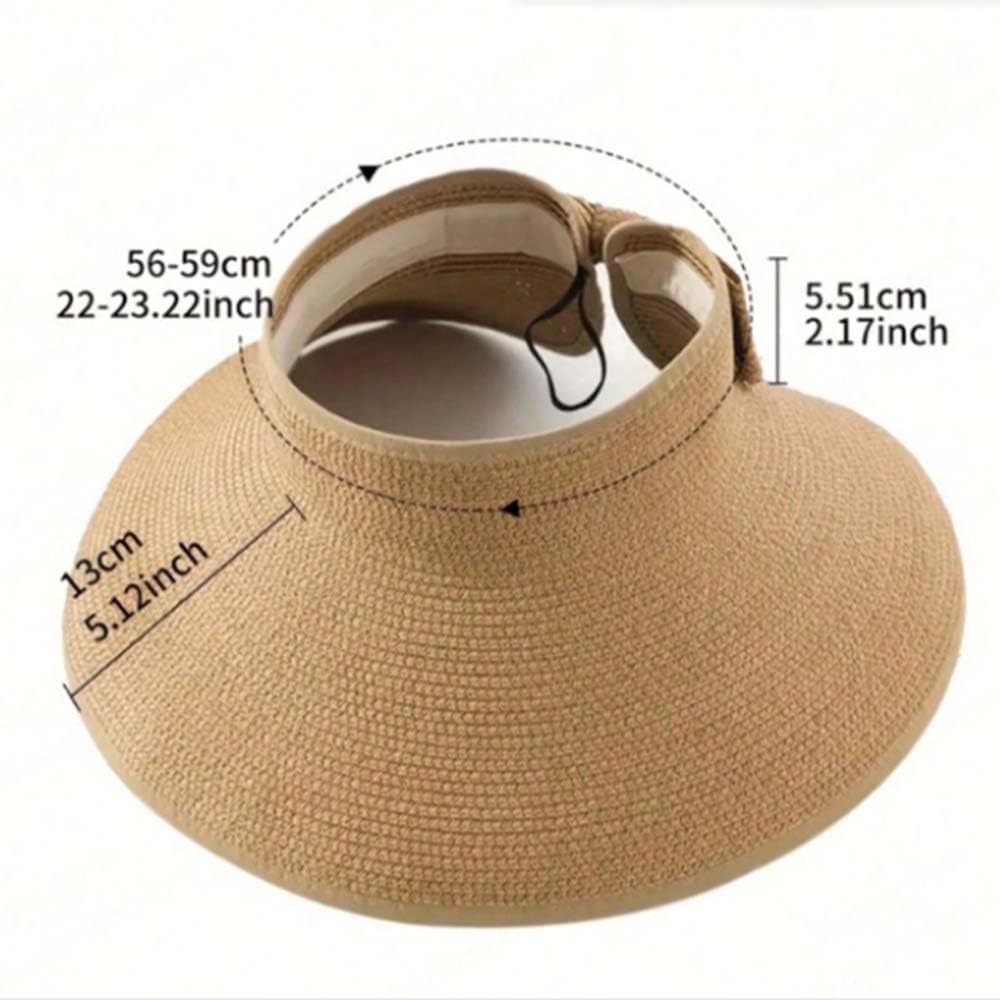 Sun Visor Hats for Women Wide Brim Straw Ponytail Summer Beach Hat UV UPF Packable Foldable Travel,Rolled Brim - Image 5