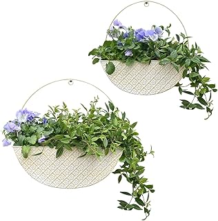 2-Piece Metal Planter Wall Hanging Baskets Decor Half-Moon Wall Mount Pl...