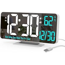 KOSUMOSU Digital LED Clocks for Bedrooms 6.7in White Alarm Clock, Dimming, 12/24h, Date, Day of Week,Temp,Desk Clock, LED Clock for Bedside, Digital Calendar Clocks for Living Room Essentials