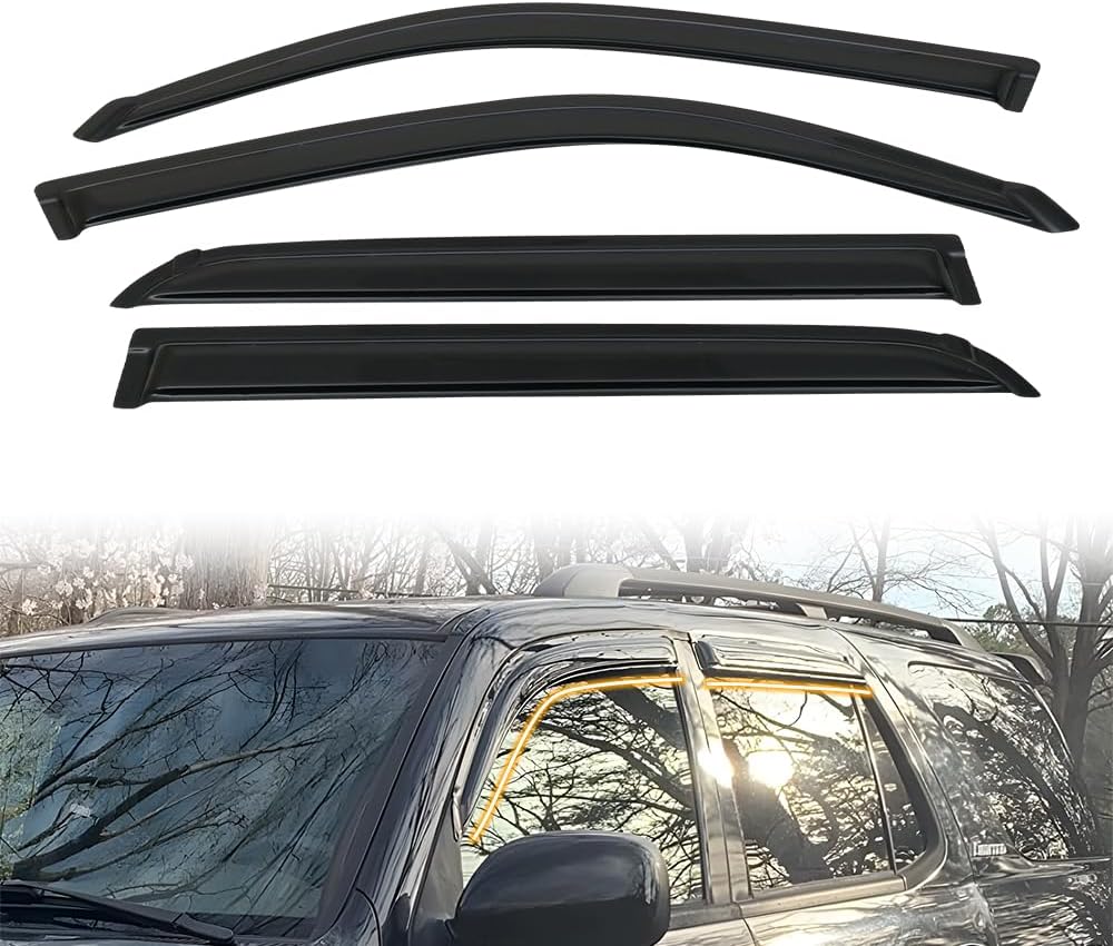 Tape on Window Visor Deflectors, Compatible with 2001-2007 Toyota Sequoia, Acrylic Smoke Tinted Slim Style Window Rain Guards, Sun Wind Side Vent Visor Set, 4 Pieces