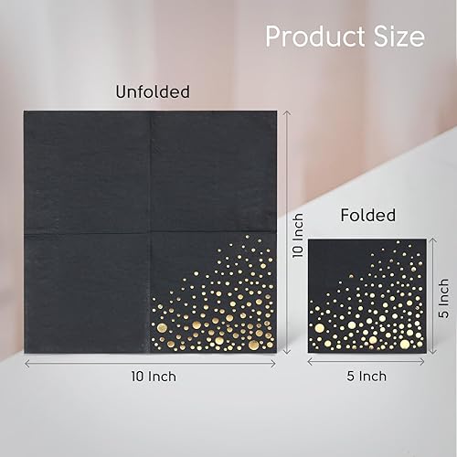 Miniatura 4 de Elegantes servilletas negras y doradas, servilletas desechables de 5 x 5 pulgadas, servilletas de cóctel negras y doradas, 100 servilletas doradas y
