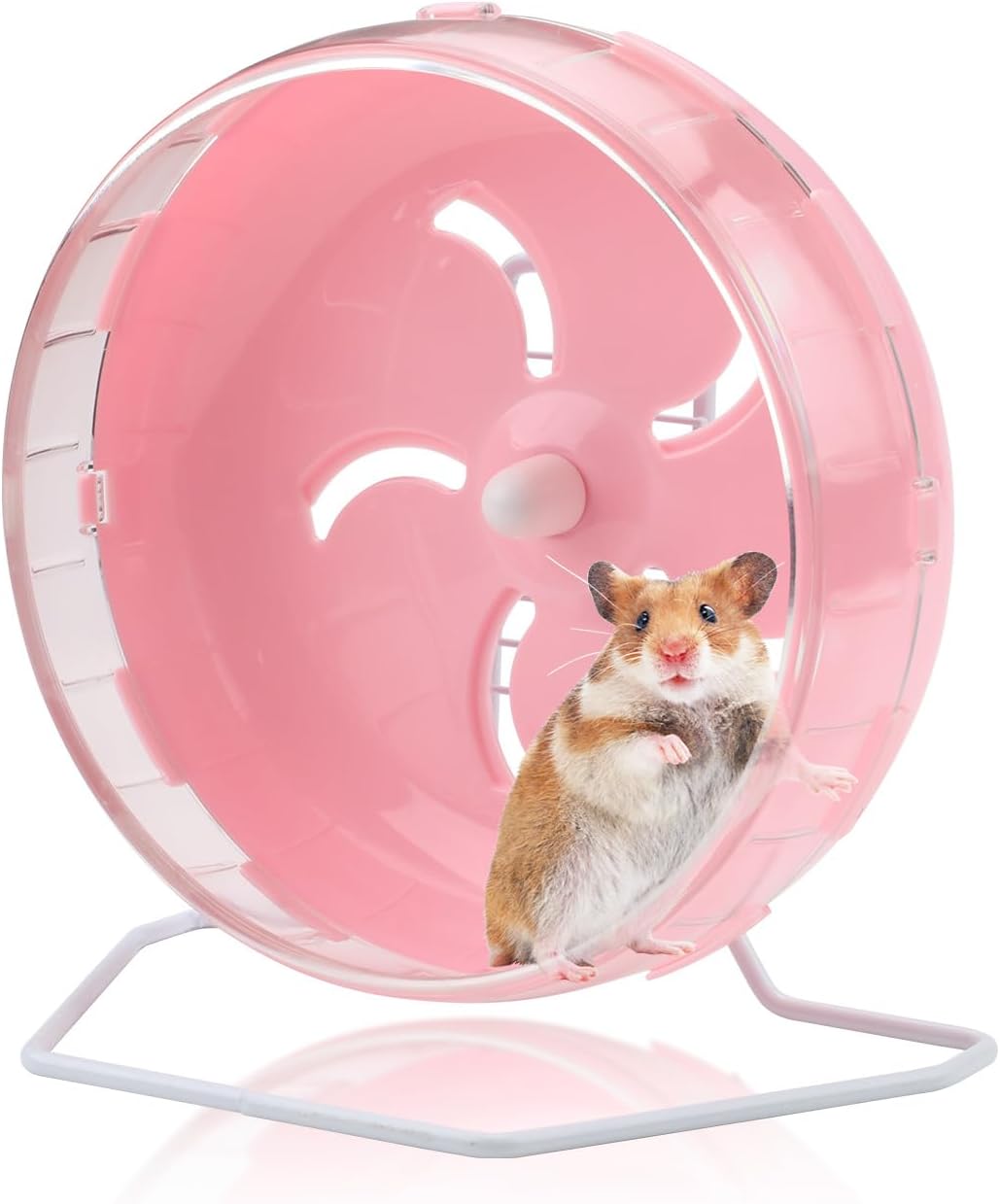 Pink 8.4″ Silent Hamster Wheel with Height-Adjustable Stand, Quiet Spinning Hamster Exercise Wheels, Small Animal Chinchilla Running Toys Cage Accessories for Gerbils Mice Rats (Pink)