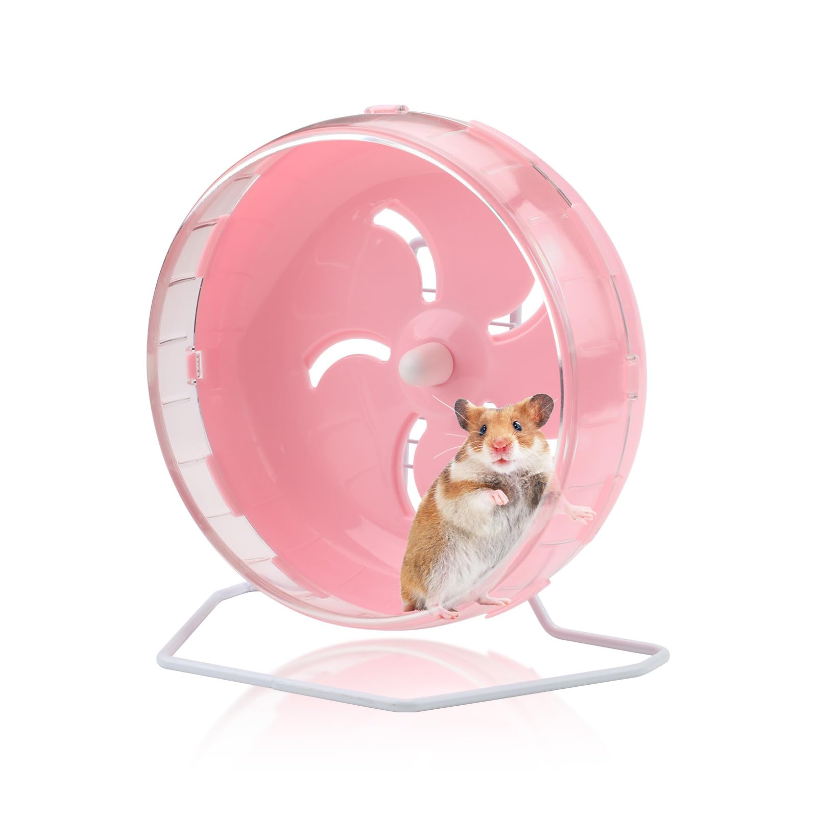 Pink 8.4" Silent Hamster Wheel with Height-Adjustable Stand, Quiet Spinning Hamster Exercise Wheels, Small Animal Chinchilla Running Toys Cage Accessories for Gerbils Mice Rats (Pink)