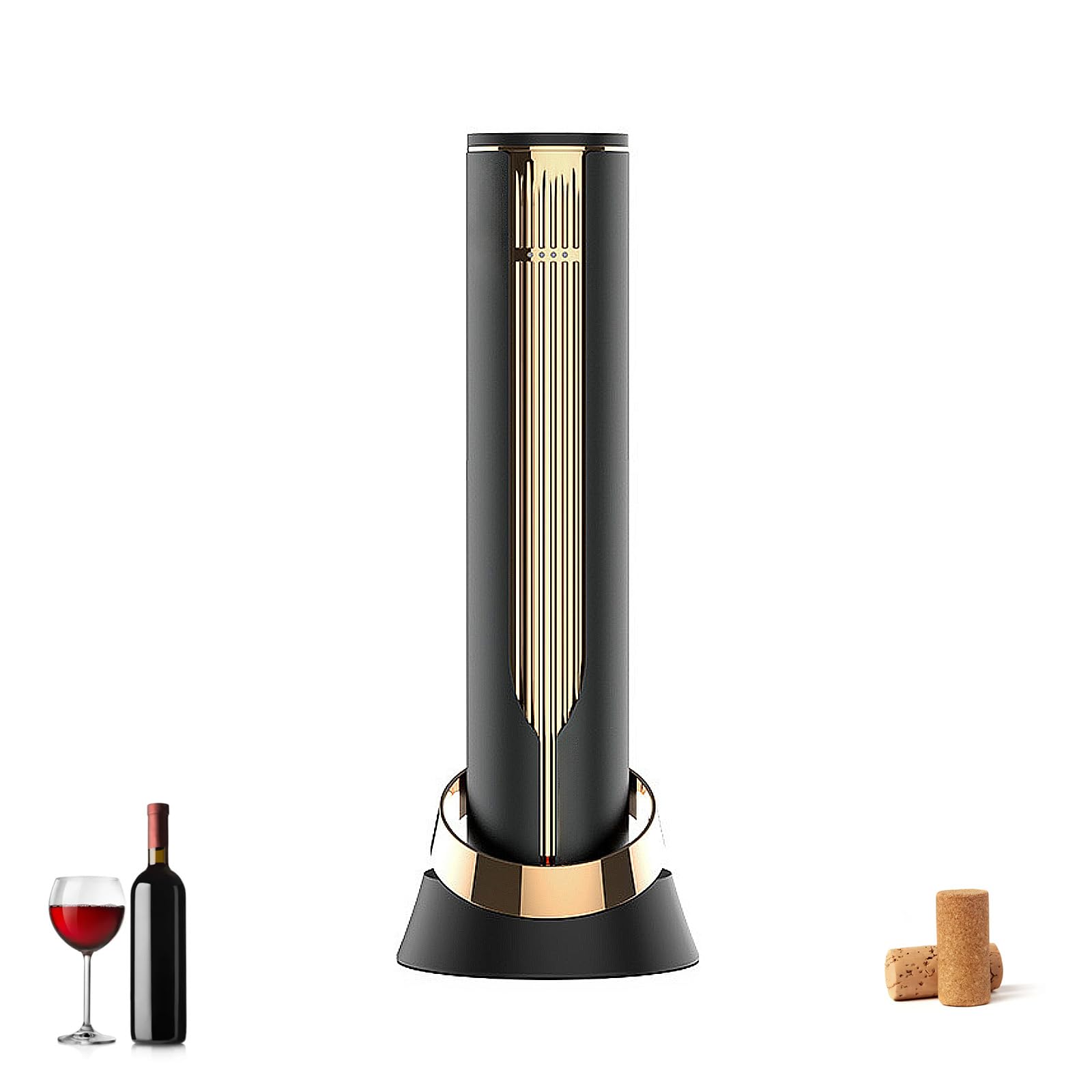 Abridor eléctrico de botellas de vino con base de carga y cortador de aluminio integrado de acero, sacacorchos automático recargable, fácil apertura de botellas, regalos de vino de lujo para los